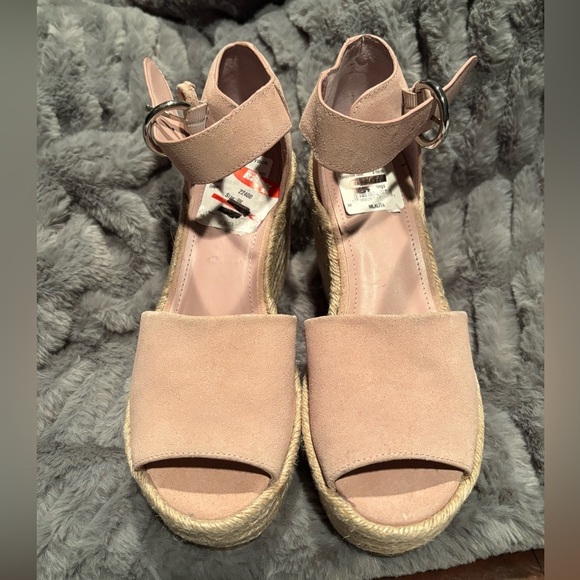 Marc Fisher Suede Pink Espadrille Wedge with Ankle Straps - Picture 2 of 11
